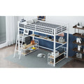 Twin Size Metal Loft Bed with Desk, Storage Shelves and Charging Station
