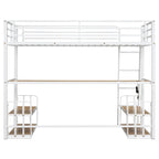 Twin Size Metal Loft Bed with Desk, Storage Shelves and Charging Station