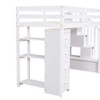Twin size Loft Bed with Storage Drawers and Stairs, Wooden Loft Bed with Shelves