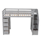 Twin size Loft Bed with Storage Drawers and Stairs, Wooden Loft Bed with Shelves