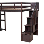 Twin size Loft Bed with Storage Drawers and Stairs, Wooden Loft Bed with Shelves