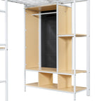 Twin Size Metal Loft Bed with Built-in Wardrobe, Desk and Shelves