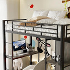 Twin Size Metal Loft Bed with Built-in Wardrobe, Desk and Shelves
