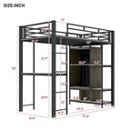Twin Size Metal Loft Bed with Built-in Wardrobe, Desk and Shelves