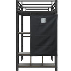 Twin Size Metal Loft Bed with Built-in Wardrobe, Desk and Shelves