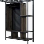 Twin Size Metal Loft Bed with Built-in Wardrobe, Desk and Shelves