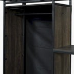 Twin Size Metal Loft Bed with Built-in Wardrobe, Desk and Shelves