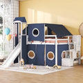 Full Loft Bed with Castle Tent & Tower, Solid Wood Frame & Playhouse Design