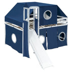 Full Loft Bed with Castle Tent & Tower, Solid Wood Frame & Playhouse Design