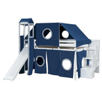 Full Loft Bed with Castle Tent & Tower, Solid Wood Frame & Playhouse Design