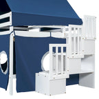 Full Loft Bed with Castle Tent & Tower, Solid Wood Frame & Playhouse Design