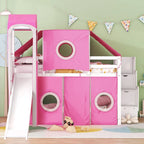 Full Loft Bed with Castle Tent & Tower, Solid Wood Frame & Playhouse Design