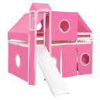 Full Loft Bed with Castle Tent & Tower, Solid Wood Frame & Playhouse Design