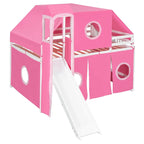 Full Loft Bed with Castle Tent & Tower, Solid Wood Frame & Playhouse Design