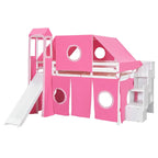 Full Loft Bed with Castle Tent & Tower, Solid Wood Frame & Playhouse Design