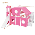 Full Loft Bed with Castle Tent & Tower, Solid Wood Frame & Playhouse Design