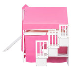 Full Loft Bed with Castle Tent & Tower, Solid Wood Frame & Playhouse Design