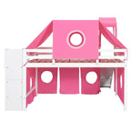 Full Loft Bed with Castle Tent & Tower, Solid Wood Frame & Playhouse Design