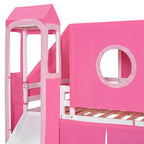 Full Loft Bed with Castle Tent & Tower, Solid Wood Frame & Playhouse Design