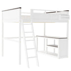 Pine Queen Loft Bed with Desk, Storage & USB