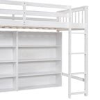 Twin Size Loft Bed with 8 Open Storage Shelves and Built-in Ladder