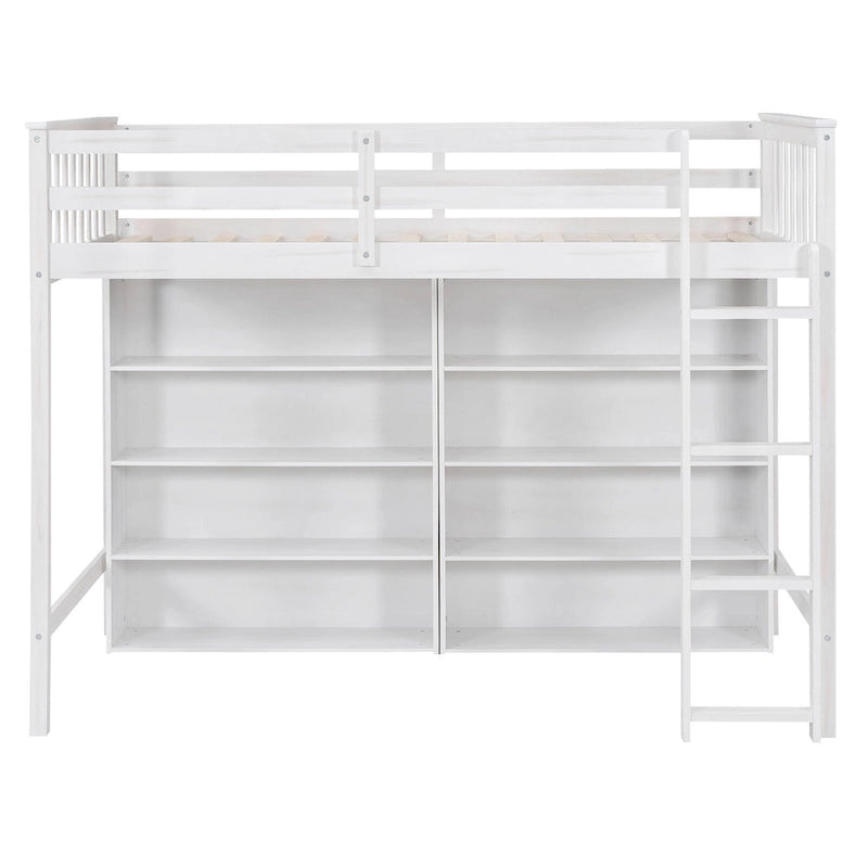 Twin Size Loft Bed with 8 Open Storage Shelves and Built-in Ladder