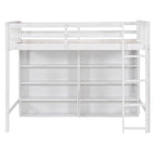 Twin Size Loft Bed with 8 Open Storage Shelves and Built-in Ladder