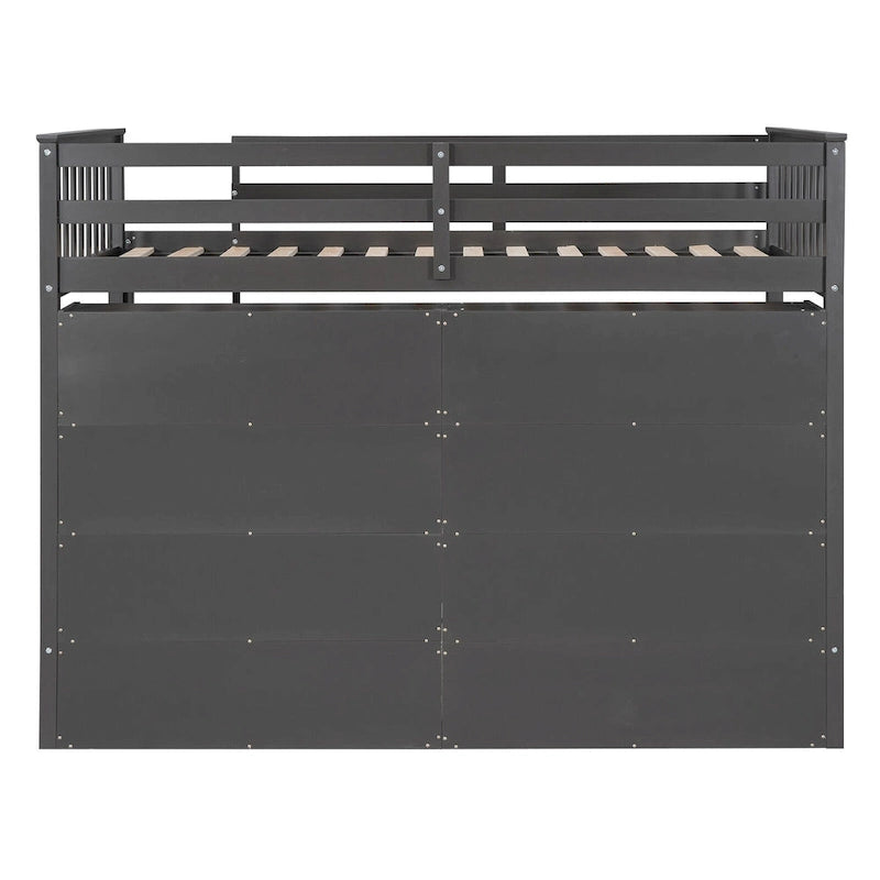 Twin Size Loft Bed with 8 Open Storage Shelves and Built-in Ladder
