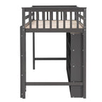 Twin Size Loft Bed with 8 Open Storage Shelves and Built-in Ladder