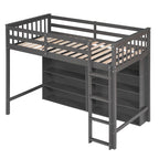 Twin Size Loft Bed with 8 Open Storage Shelves and Built-in Ladder