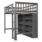 Twin Size Loft Bed with 8 Open Storage Shelves and Built-in Ladder