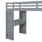 Full Size Loft Bed with Large Shelves, Writing desk and LED Light, White