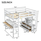 Full Size Loft Bed w/Built-in Desk w/Two Drawers, Storage Shelves