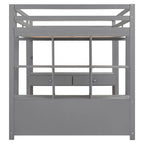 Full Size Loft Bed with Built-in Desk, Two Drawers, Storage Shelves