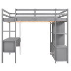 Full Size Loft Bed with Built-in Desk, Two Drawers, Storage Shelves