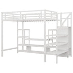 Full Size Metal Loft Bed with TV Cabinet, Staircase and Wardrobe