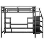 Full Size Metal Loft Bed with TV Cabinet, Staircase and Wardrobe