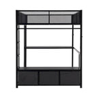 Full Size Metal Gaming Loft Bed with LED, Desk, Open Wardrobe and 3 Linen Storage Drawers, No Box Spring Needed for Kids, Teens