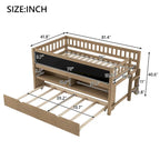 Twin Size Low Loft Bed with Trundle, Solid Wood Bed Frame with Storage Shelves & Blackboard, Space-Saving Design for Small Rooms