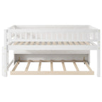 Twin Size Low Loft Bed with Trundle, Solid Wood Bed Frame with Storage Shelves & Blackboard, Space-Saving Design for Small Rooms