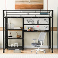 Metal Bed Frame Kids Loft Bed with Desk and Whiteboard, 3 Shelves and Ladder, Metal Slat Support