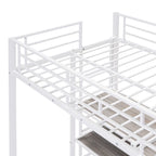 Metal Bed Frame Kids Loft Bed with Desk and Whiteboard, 3 Shelves and Ladder, Metal Slat Support