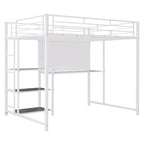 Metal Bed Frame Kids Loft Bed with Desk and Whiteboard, 3 Shelves and Ladder, Metal Slat Support