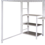 Metal Bed Frame Kids Loft Bed with Desk and Whiteboard, 3 Shelves and Ladder, Metal Slat Support