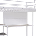 Metal Bed Frame Kids Loft Bed with Desk and Whiteboard, 3 Shelves and Ladder, Metal Slat Support