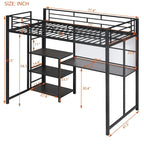 Metal Bed Frame Kids Loft Bed with Desk and Whiteboard, 3 Shelves and Ladder, Metal Slat Support