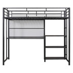 Metal Bed Frame Kids Loft Bed with Desk and Whiteboard, 3 Shelves and Ladder, Metal Slat Support