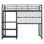 Metal Bed Frame Kids Loft Bed with Desk and Whiteboard, 3 Shelves and Ladder, Metal Slat Support