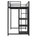 Metal Bed Frame Kids Loft Bed with Desk and Whiteboard, 3 Shelves and Ladder, Metal Slat Support