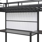 Metal Bed Frame Kids Loft Bed with Desk and Whiteboard, 3 Shelves and Ladder, Metal Slat Support